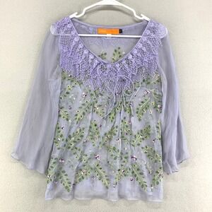 Vintage Cynthia‎ Steffee Blouse Womens S Purple Floral Fairy Whimsy Y2K Silk USA